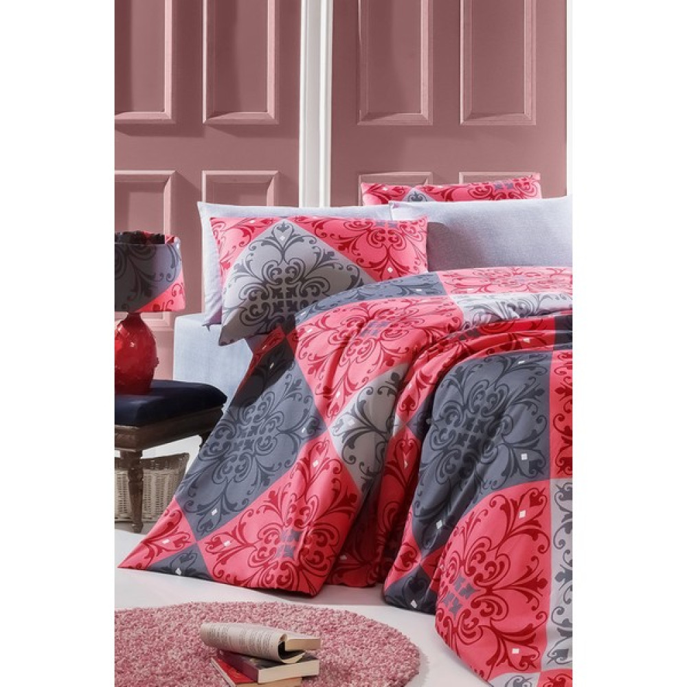 Pink House Öykü Kırmızı Çift Kişilik Nevresim Seti - Kırmızı - Gri - 200 x 220 cm Nevresim Takımı Fiyatı