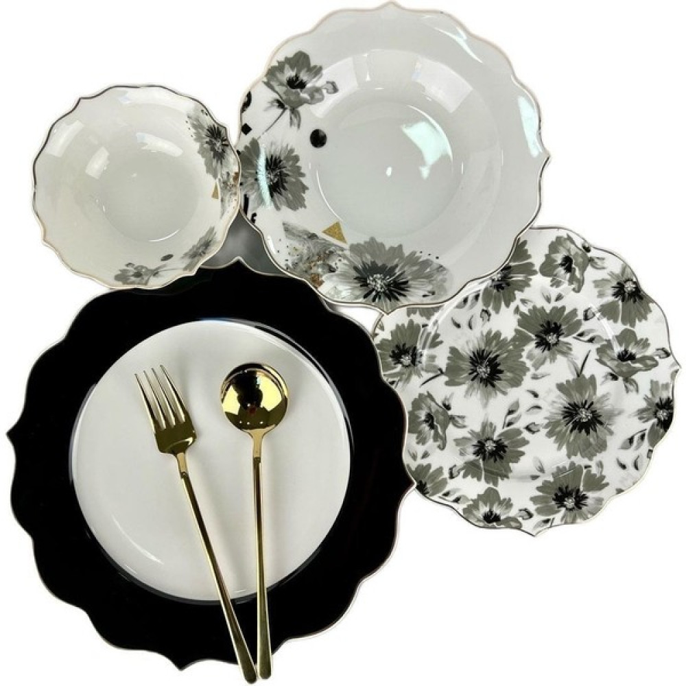 Pink & More Black Rosax 24 Parça 6 Kişilik Porselen Yemek Takımı Yemek Takımı Fiyatı