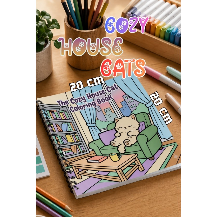 Pink Swan Craft Cozy House Cats (Ev Kedileri) – 20X20 cm Büyük Boyama Kitabı, Çocuklar ve Yetişkinler Için Diğer Fiyatı