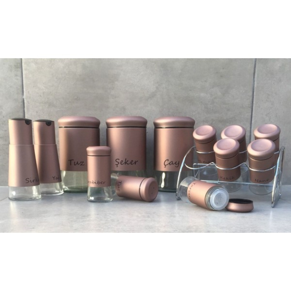 Pinkev 13 Parça Metal Kaplı Cam Baharatlık Baharat Takımı Seti - Rose Baharat Setleri & Baharatlıklar Fiyatı