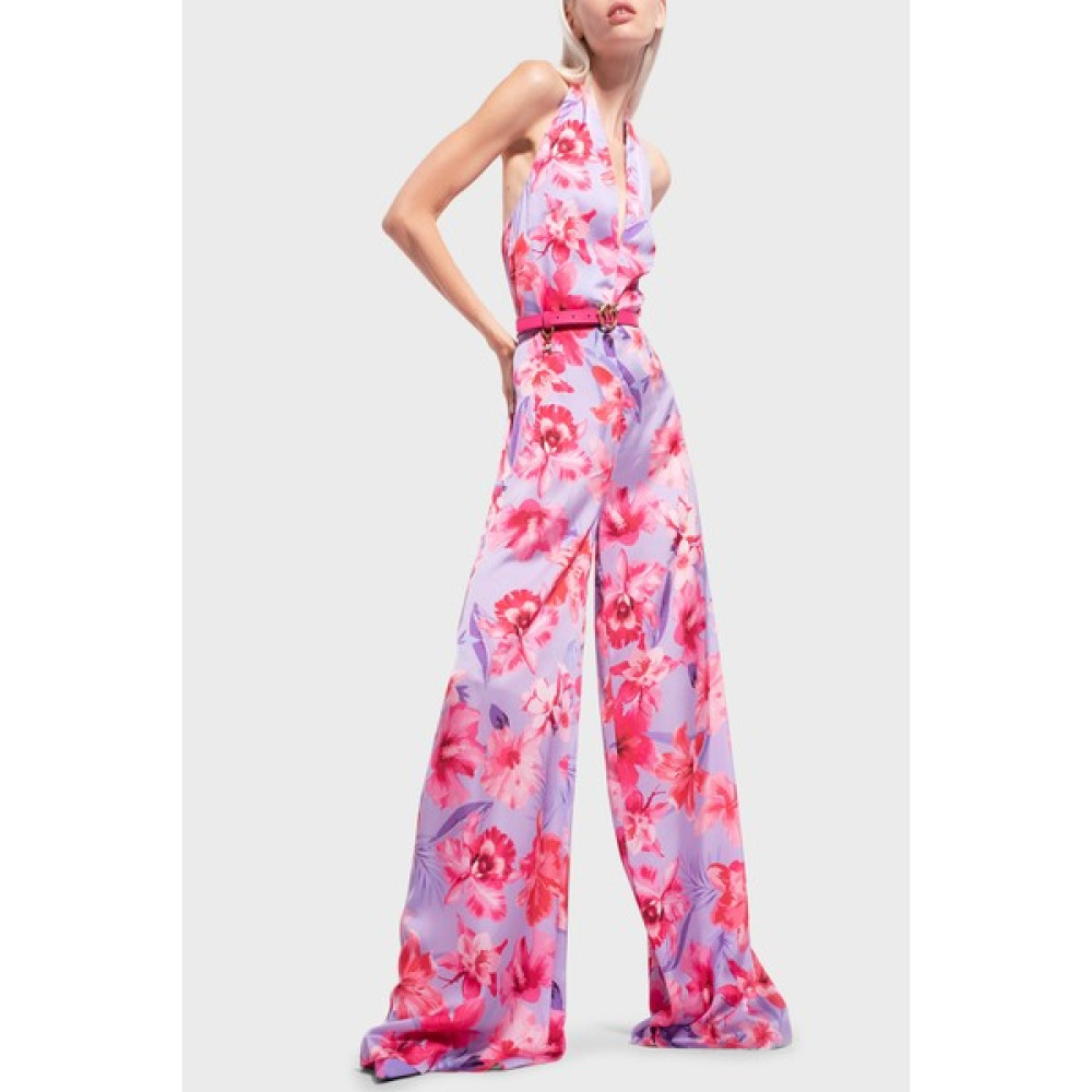 Pinko Çiçek Desenli Halter Yaka Geniş Paça Tulum Bayan Tulum 100761 A0M8 Ynb Bayan Tulum ve Salopet Fiyatı