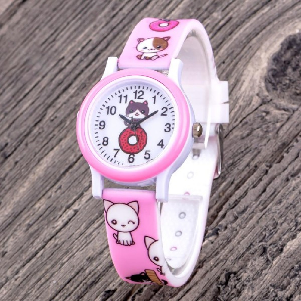 Pinkoli Kedi Figürlü Analog Rakamlı Toz Pembe Silikon Kordon Çocuk Kol Saati Kol Saatleri Fiyatı