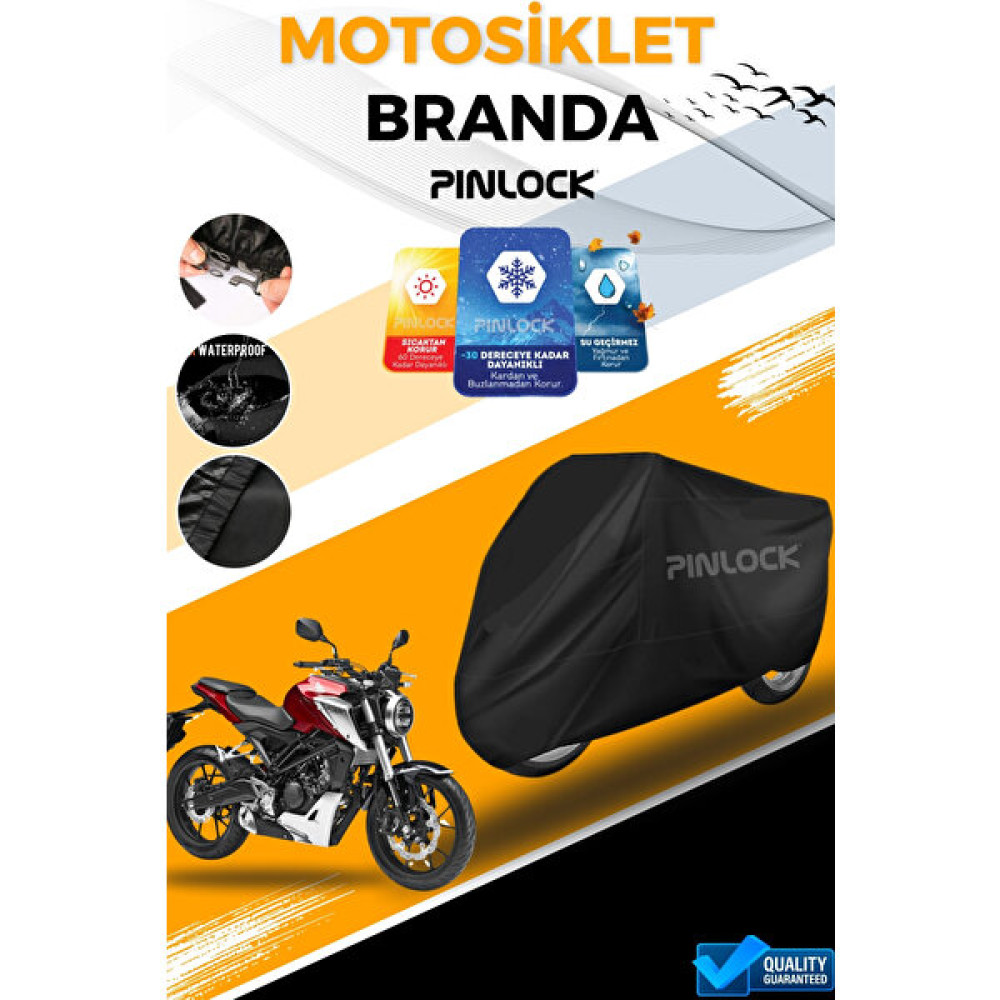 Pinlock Honda Cb 250R Su Geçirmez Siyah Motosiklet Brandası Miflonlu Kalın Premium Kumaş Clipsli Motorsiklet Brandaları Fiyatı