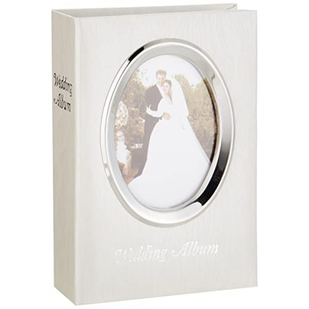 Pioneer Photo Albums 100-Pocket Moire Cover Album with Silvertone Oval Frame and Wedding Album Text for 4 by 6-Inch Prints, Ivory
