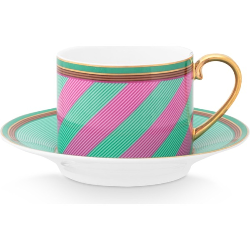 Pip Studio Chique Pembe Yeşil Porselen Çay Fincanı 220 ml - Yeşil - Pembe Fincan / Bardak / Kahve Takımı Fiyatı