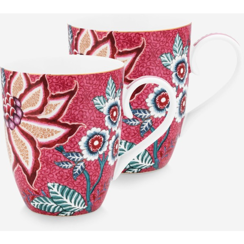 Pip Studio Flower Festival Kırmızı Porselen Kupa Seti 350 ml Fincan / Bardak / Kahve Takımı Fiyatı