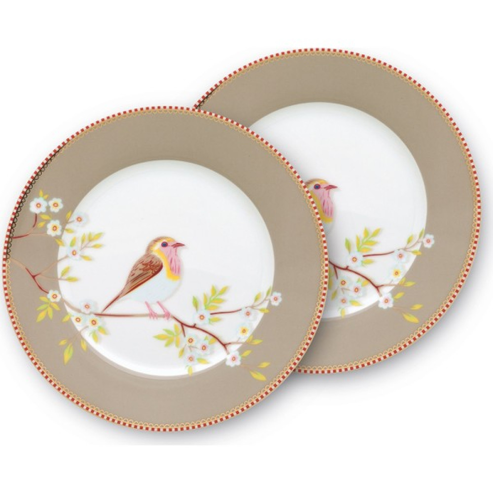 Pip Studio Haki Kuşlu Tabak İkili Floral Tabak 21 cm. Mutfak Gereçleri Fiyatı