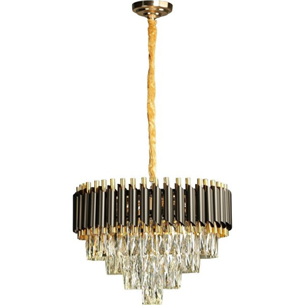 Piramit Aydınlatma Çift Borulu 50 cm Medium Sarkıt Avize Zincir Askılı Kristal Taşlı Sarkıt Salon Avizesi - Gold - 8'li Avize Fiyatı
