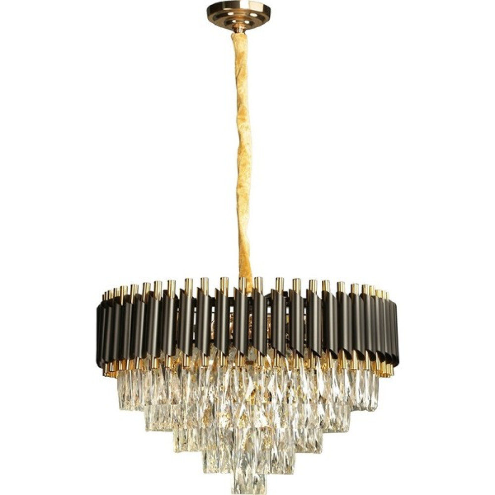 Piramit Aydınlatma Çift Borulu Large 60 cm Avize Zincir Askılı Kristal Taşlı Sarkıt Salon Avizesi - Siyah - 8'li Avize Fiyatı