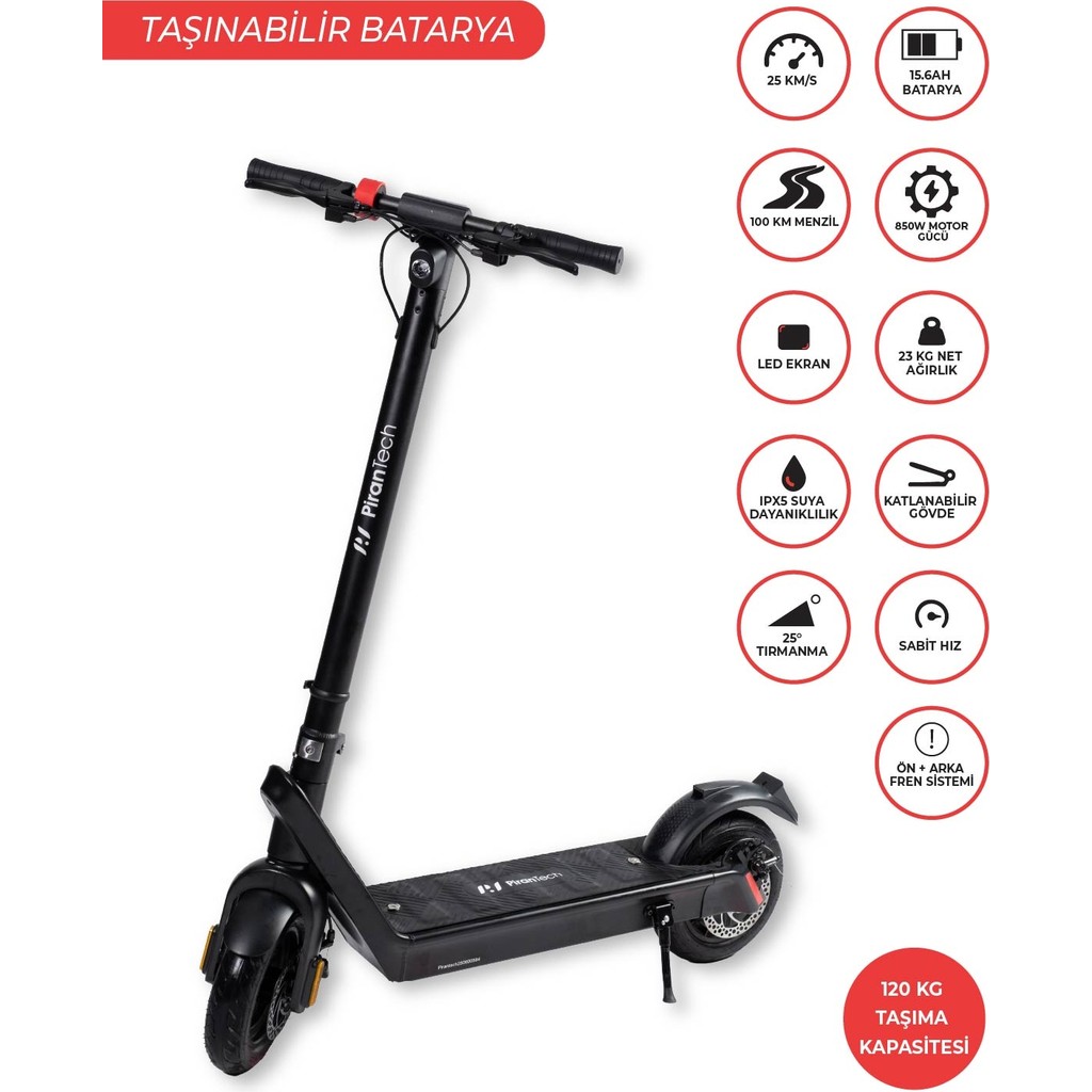 Pirantech X9 850W Elektrikli Scooter - Katlanabilir Tasarım ile 25 km/h Maksimum Hız Scooter Fiyatı