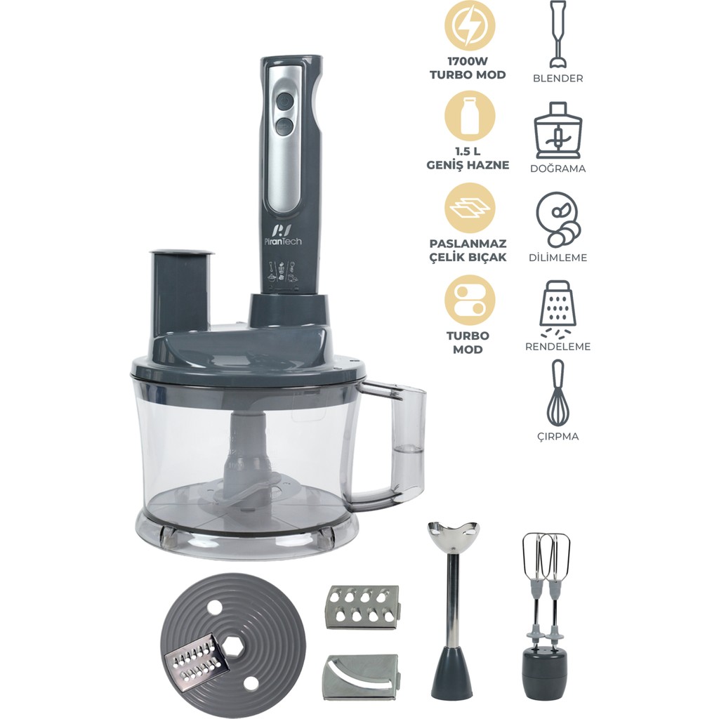 Pirantech YH-1420 1700W Çoklu Set Mutfak Robotu 1,5 lt Kapasiteli Blender ve Doğrayıcı - Siyah Blenderler Fiyatı