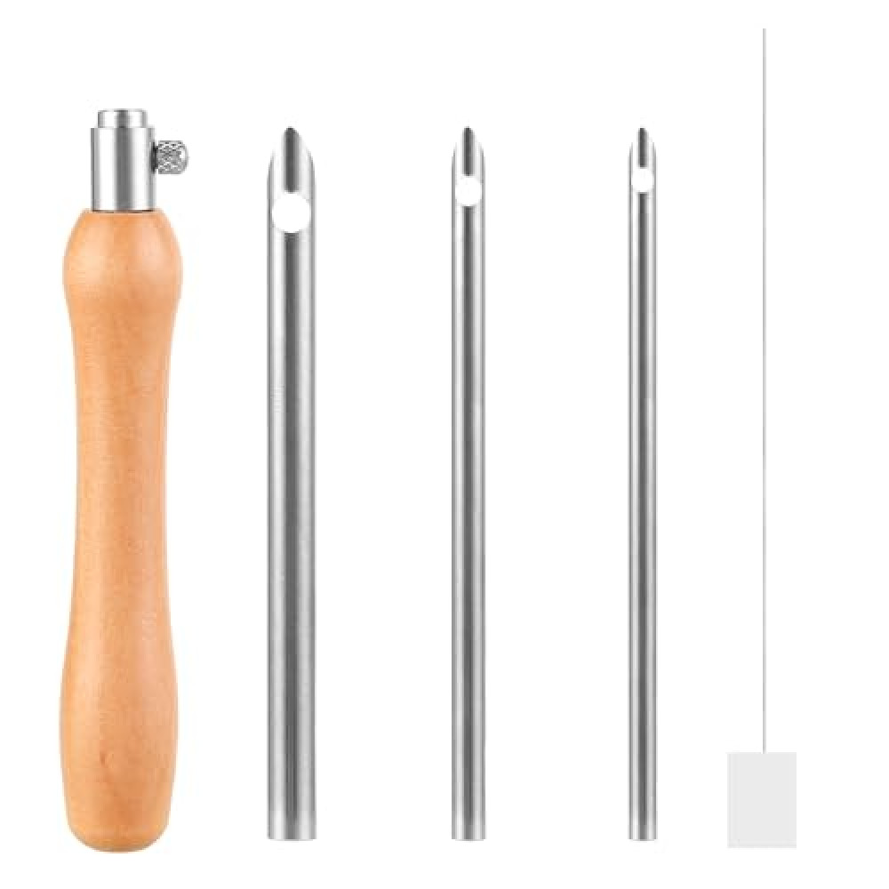Piriuuo 5 Pcs Punch Needle Tool, Punch Needle Kit Metal Punch Needle Punch Needle Threader Punch Needle Set for Beginner DIY Craft Floss Cross Stitching Embroidery Tools, 2.5/3.5/5mm, by mountainjade