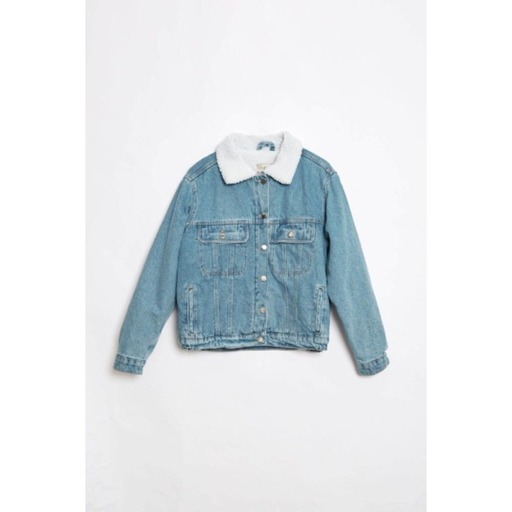 Pissos Kadın Içi Kürklü Mavi Kot Ceket Trucker Sherpa Dolgulu Denim Jean Mont Sonbahar Kış Premium Ceket Bayan Mont Fiyatı