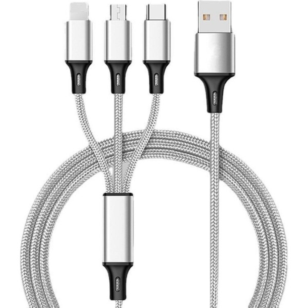 Pistech Huawei Xiaomi Samsung Iphone Uyumlu Örgü Hasır Çoklu Şarj Kablosu Type-C Micro Lightning - Gümüş Cep Telefonu Şarj Cihazı Fiyatı