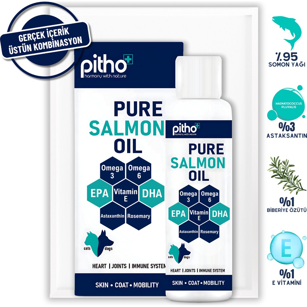 Pitho Pure Salmon Oil | %100 Saf Soğuk Sıkım Balık Yağı | Kedi ve Köpekler İçin Omega-3 Kaynağı 200 ML Diğer Fiyatı