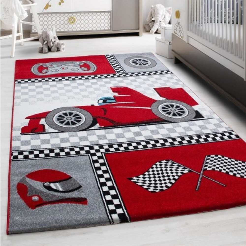 Pixel Erkek Çocuk Bebek Odası Halısı Yarış Arabası Formula1 Temalı Kırmızı Beyaz - 80 x 150 cm Bebek Odası Halı Fiyatı