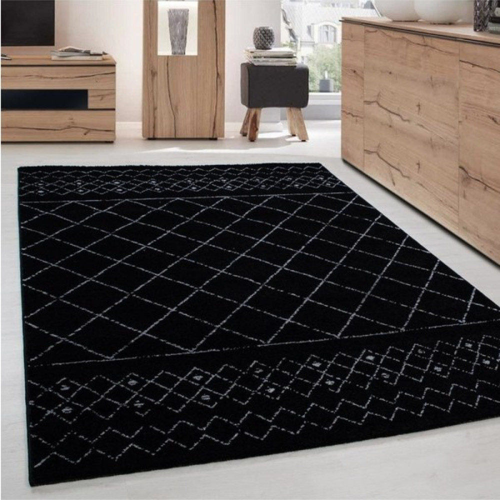 Pixel Modern Dekoratif kısa Tüylü Izgara desenli salon oturma odası halısı Siyah Beyaz - 80 x 150 cm Salon Halısı Fiyatı