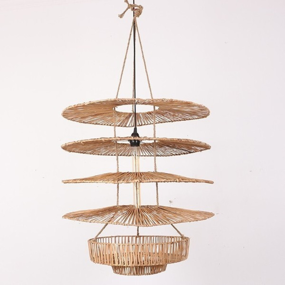 Pixiperi Bambu & Rattan Salon Yatak Odası, Mutfak Konik Dekoratif Sarkıt Avize, Tasarım Aydınlatma 60X60CM - Kahverengi Avize Fiyatı