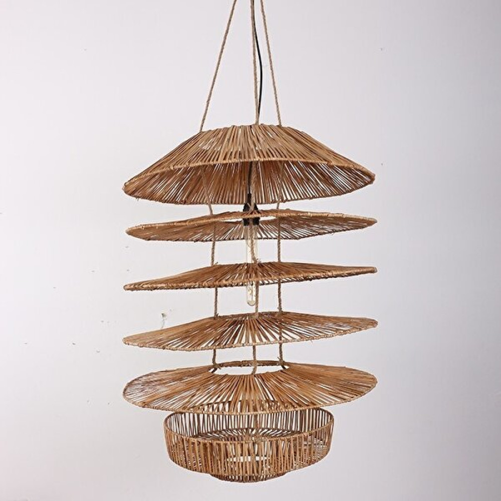 Pixiperi Bambu & Rattan Salon Yatak Odası, Mutfak Konik Dekoratif Sarkıt Avize, Tasarım Aydınlatma 60X80CM - Kahverengi Avize Fiyatı