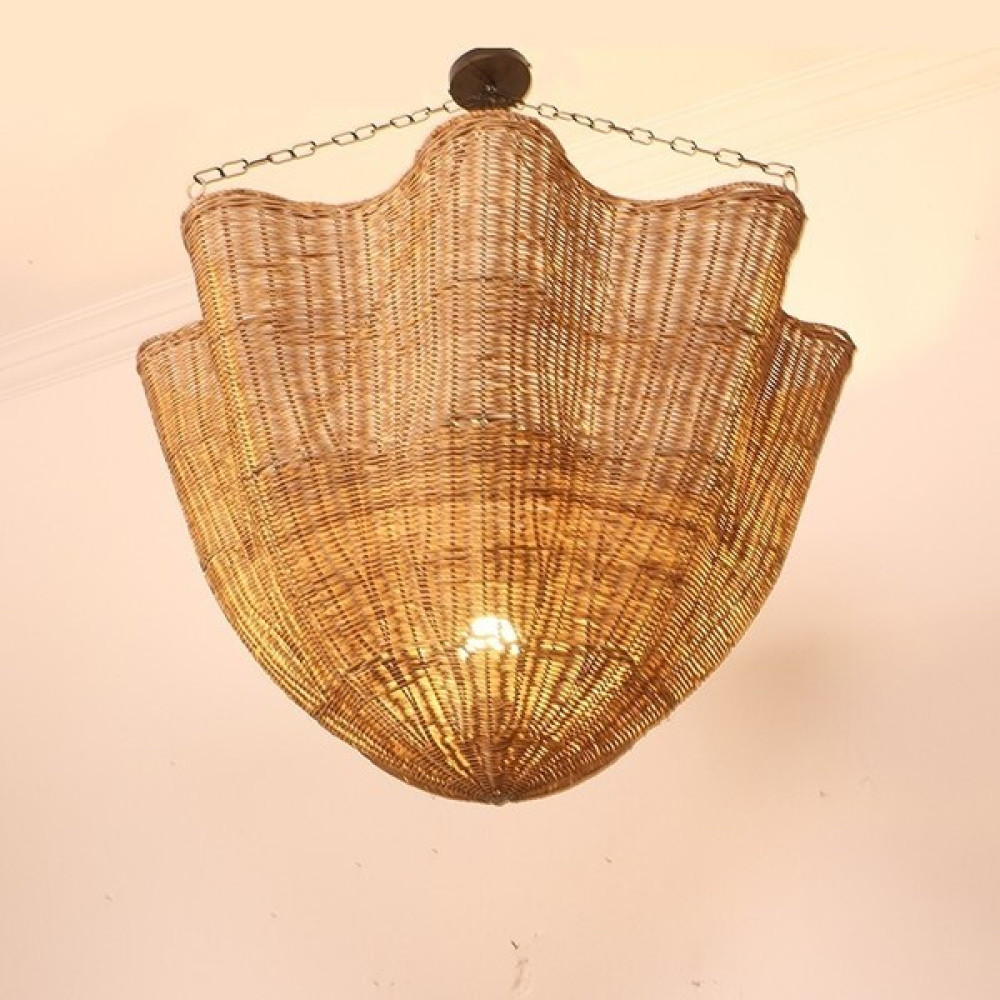 Pixiperi Japandi, Retro Eklektik, Iskandinav Dekoratif Bambu Rattan Doğal Aydınlatma Sarkıt Avize 80 x 50cm - Kahverengi - 1'li Avize Fiyatı