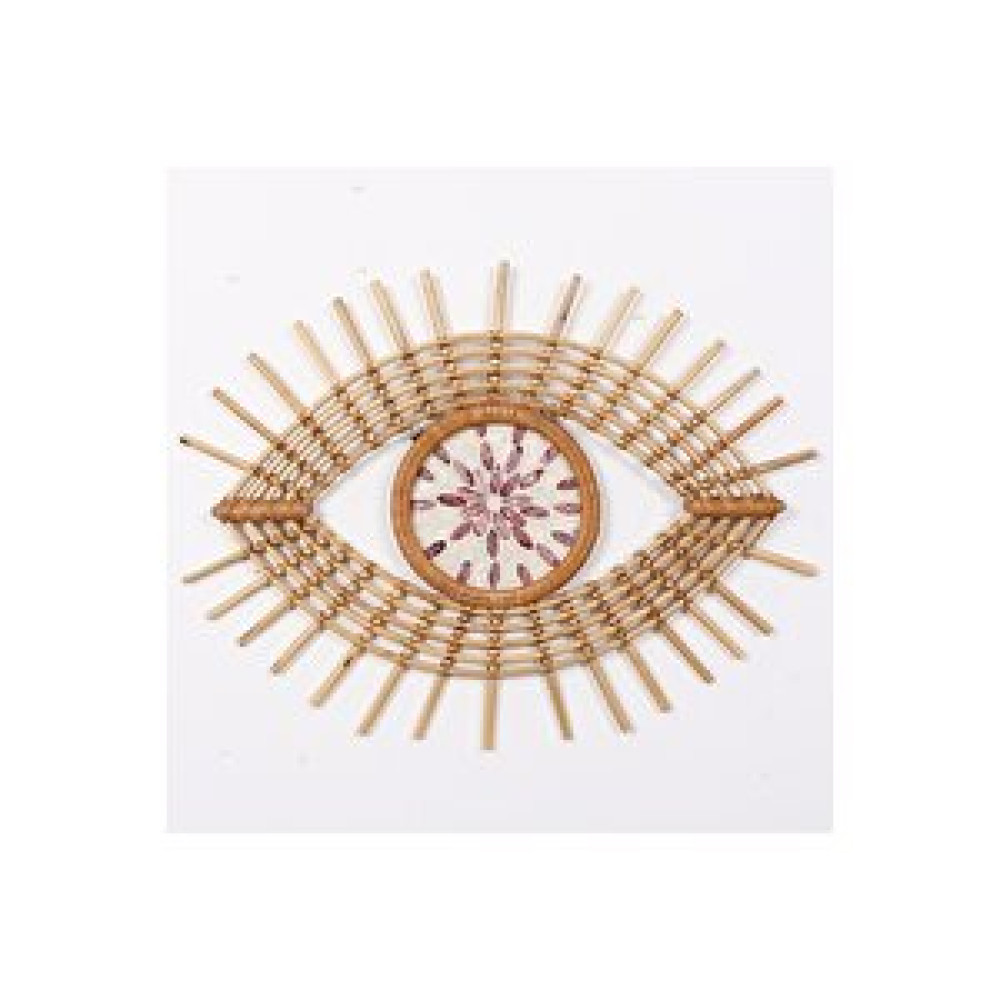 pixiperi Japandi, Retro Eklektik, Iskandinav Dekoratif Bambu Rattan Sedefli Pembe Göz Duvar Süsü 70x50cm Pembe Obje Fiyatı