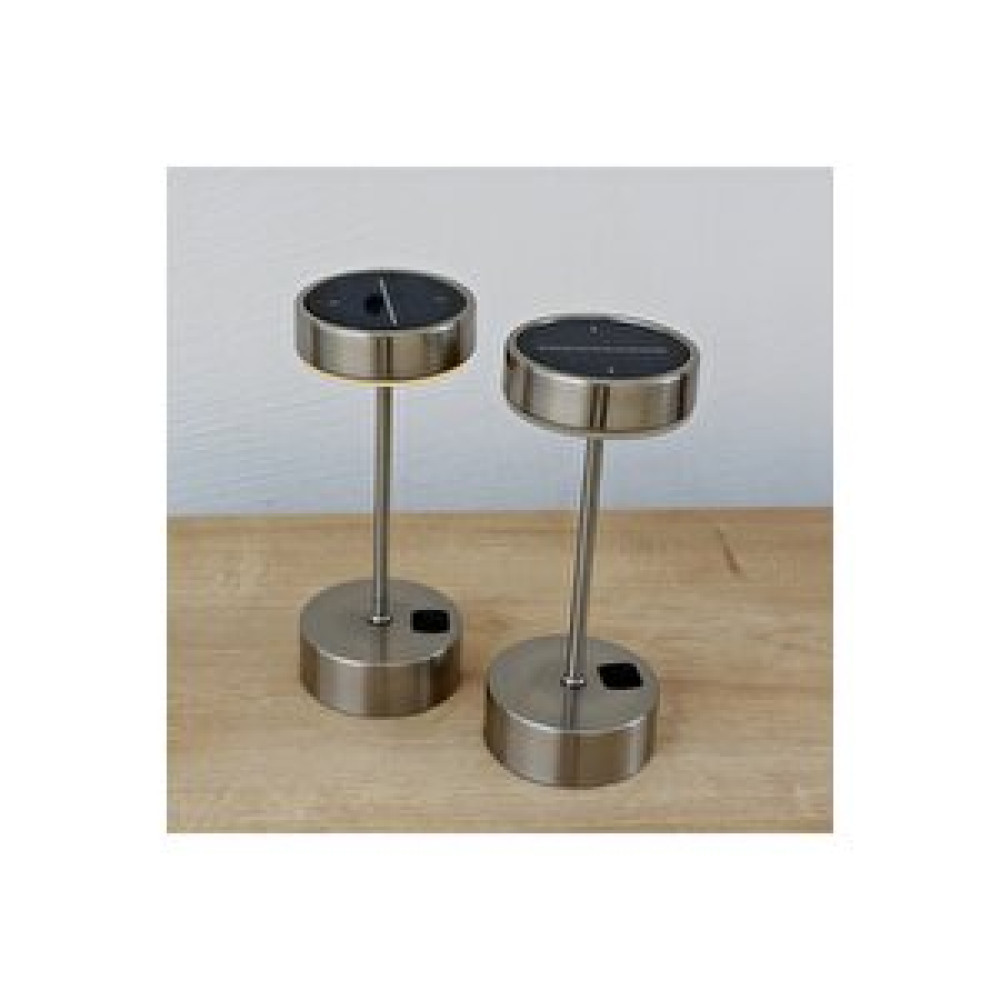 pixiperi Metal Güneş Enerjili Solar Lamba Mat Krom Masa Üstü Lambası Şarj Soketli Lamba 2li 26x11cm Abajur Fiyatı