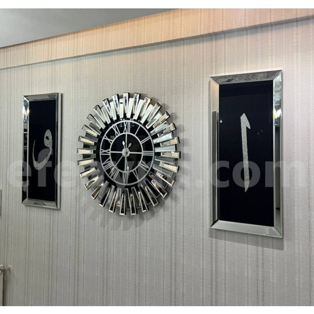 Piyano-X Elifvav - 3'lü Gümüş Saat &tablo Seti Büyük(Duvar SAATI:83CM,TABLOLARIN Herbiri 40X90CM) - Siyah - Gümüş - 83 cm Dekoratif Saat Fiyatı