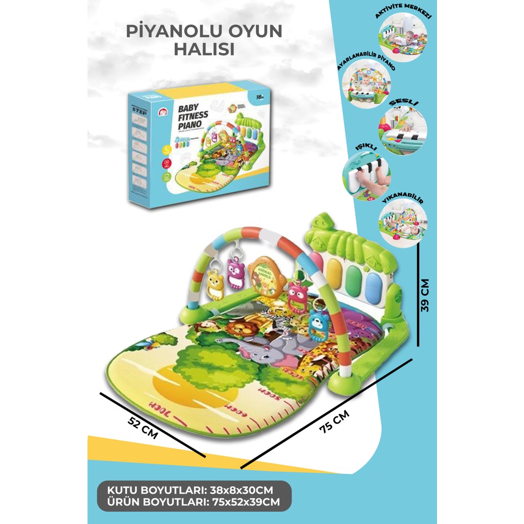 Piyanolu Eğitici Bebek Oyun Halısı ( Jimnastik Merkezi Aynalı ve Çıngıraklı Zeka Geliştirici) - Yeşil Oyuncak Fiyatı