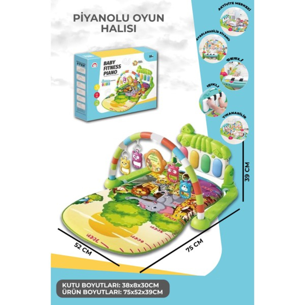 Piyanolu Eğitici Bebek Oyun Halısı ( Jimnastik Merkezi Aynalı ve Çıngıraklı Zeka Geliştirici) - Yeşil - 75 x 50 cm Oyuncak Fiyatı