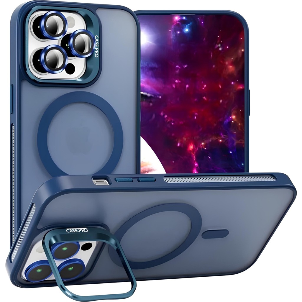 Piyasa Sepeti iPhone 12 Pro Max 6.7" StandGuard MagSafe Kılıf + Lens Koruma Gece Mavisi - Lacivert Cep Telefonu Kılıfı Fiyatı