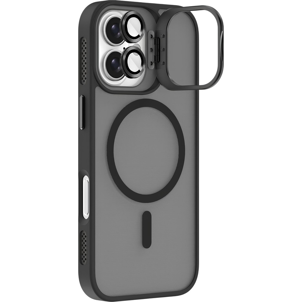 Piyasa Sepeti iPhone 16 StandGuard MagSafe Kılıf + Lens Koruma Mat Siyah Cep Telefonu Kılıfı Fiyatı