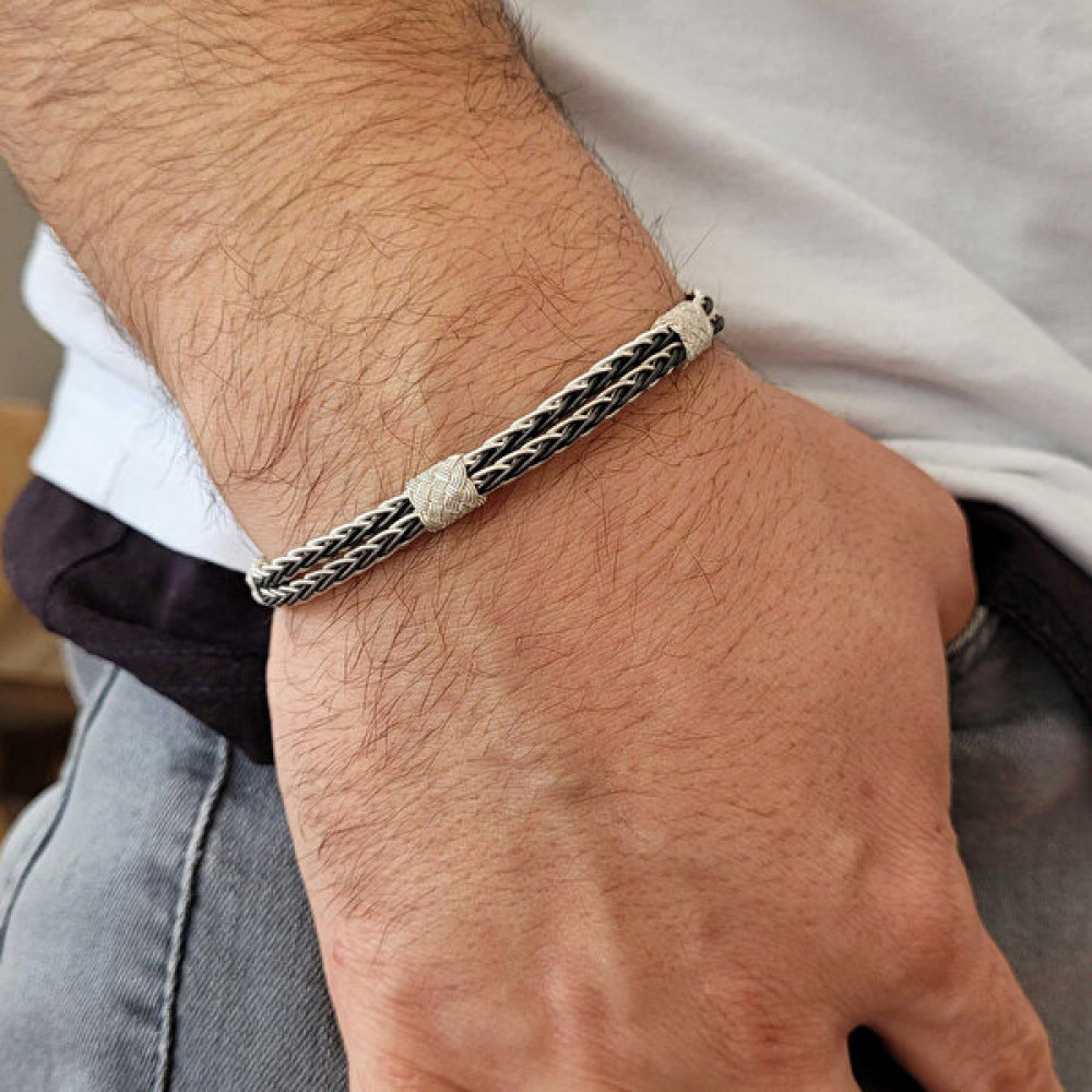 Piyera Silver Kazaziye Çift Renk Kalın Iki Zincir El Örmesi Saf Gümüş Bileklik - 19 cm - Gümüş - Füme Saat ve Bileklik Aksesuarı Fiyatı