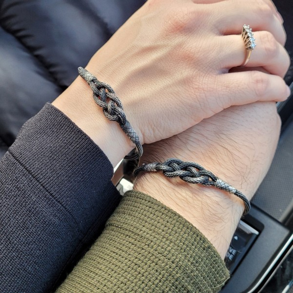 Piyera Silver Kazaziye Sevgili Kombini Aşk Düğümü Gümüş Bileklik (Çift) - 21 cm - Gümüş - Füme Saat ve Bileklik Aksesuarı Fiyatı