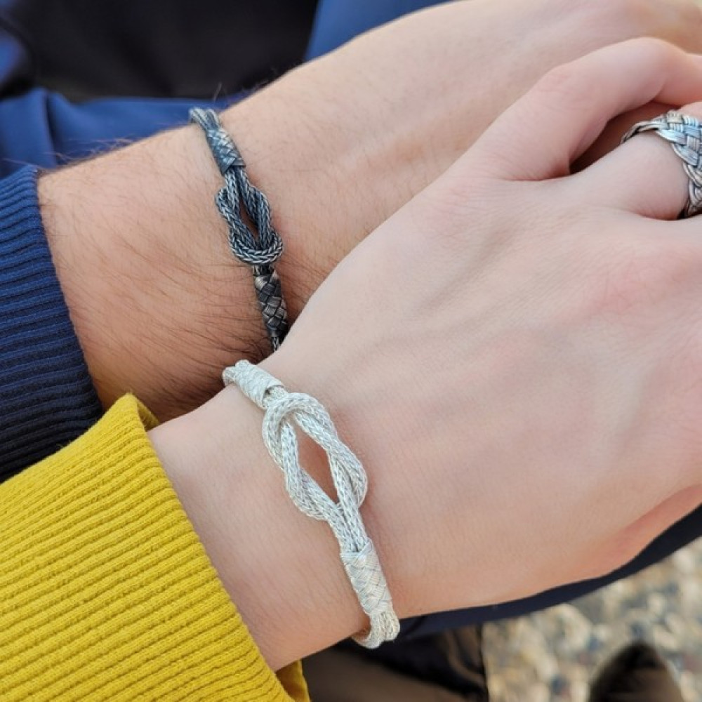 Piyera Silver Kördüğüm Aşk Sevgili Kombini El Örgüsü Kazaziye Gümüş Bileklik (Çift) - 19 cm Saat ve Bileklik Aksesuarı Fiyatı