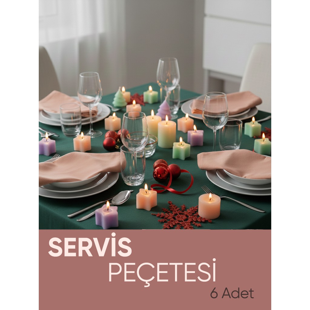 Piyes Home Gül Kurusu Pembe Pamuk Saten Yılbaşı Temalı Servis Peçetesi Sunum Peçetesi Amerikan Servis 6'lı Kumaş Peçete – 45X45 cm - 45 x 45 cm SSD / Solid State Drive Fiyatı