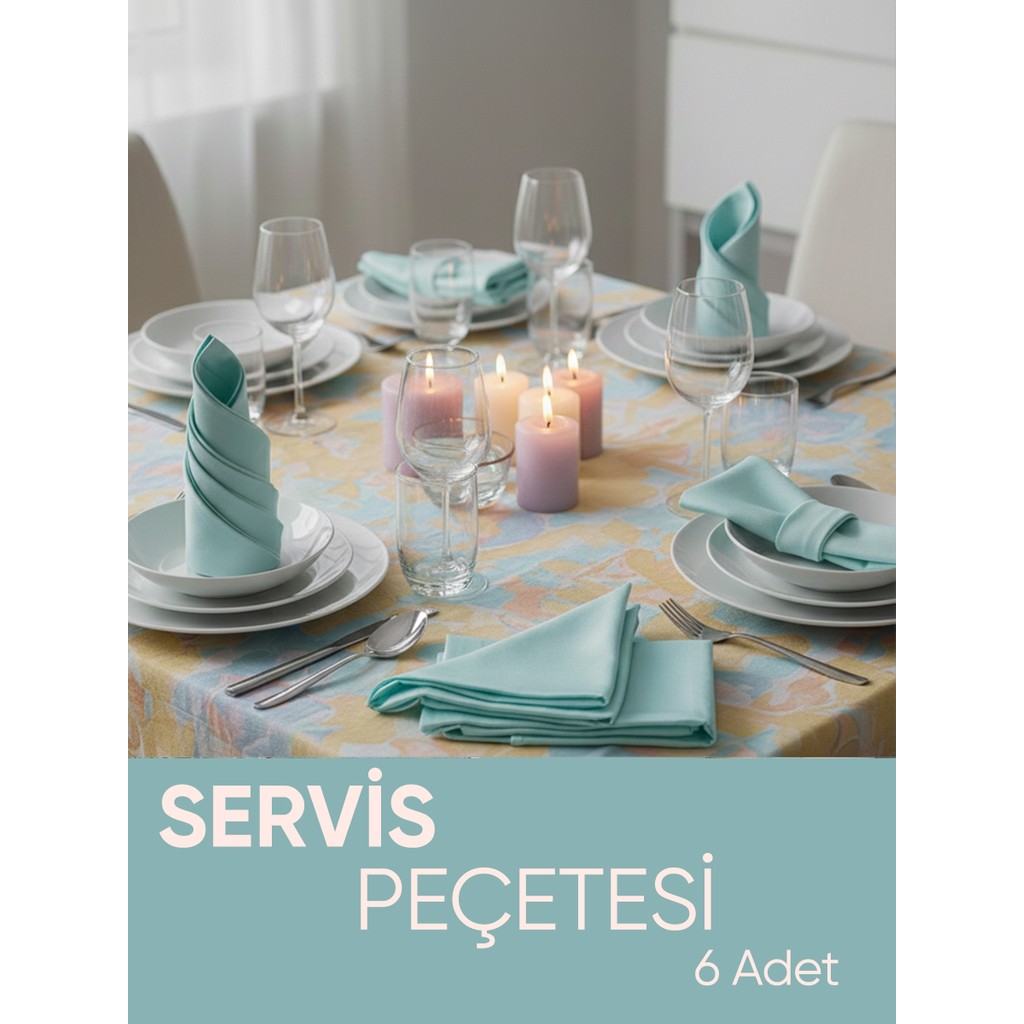Piyes Home Turkaz Mint Yeşili Pamuk Saten Servis Peçetesi Sunum Peçetesi Amerikan Servis 6'lı Kumaş Peçete – 45X45 cm - 45 x 45 cm - Turkuaz Amerikan Servis Fiyatı