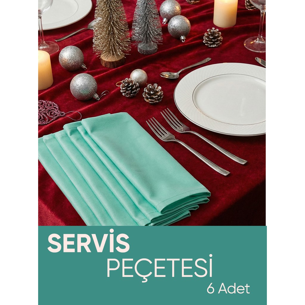 Piyes Home Yeşil Pamuk Saten Yılbaşı Temalı Servis Peçetesi Sunum Peçetesi Amerikan Servis 6'lı Kumaş Peçete – 45X45 cm - 45 x 45 cm SSD / Solid State Drive Fiyatı