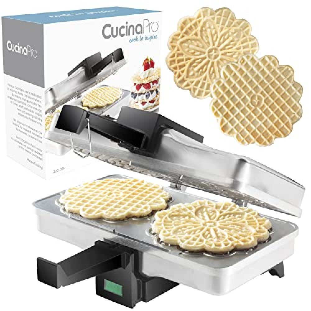 Pizzelle Maker- Polished Electric Baker Press Makes Two 5-Inch Cookies at Once- Recipe Guide Included- Easter Baking Supplies for Party- Italian Waffle Dessert Treat Making- Housewarming Gift for Her