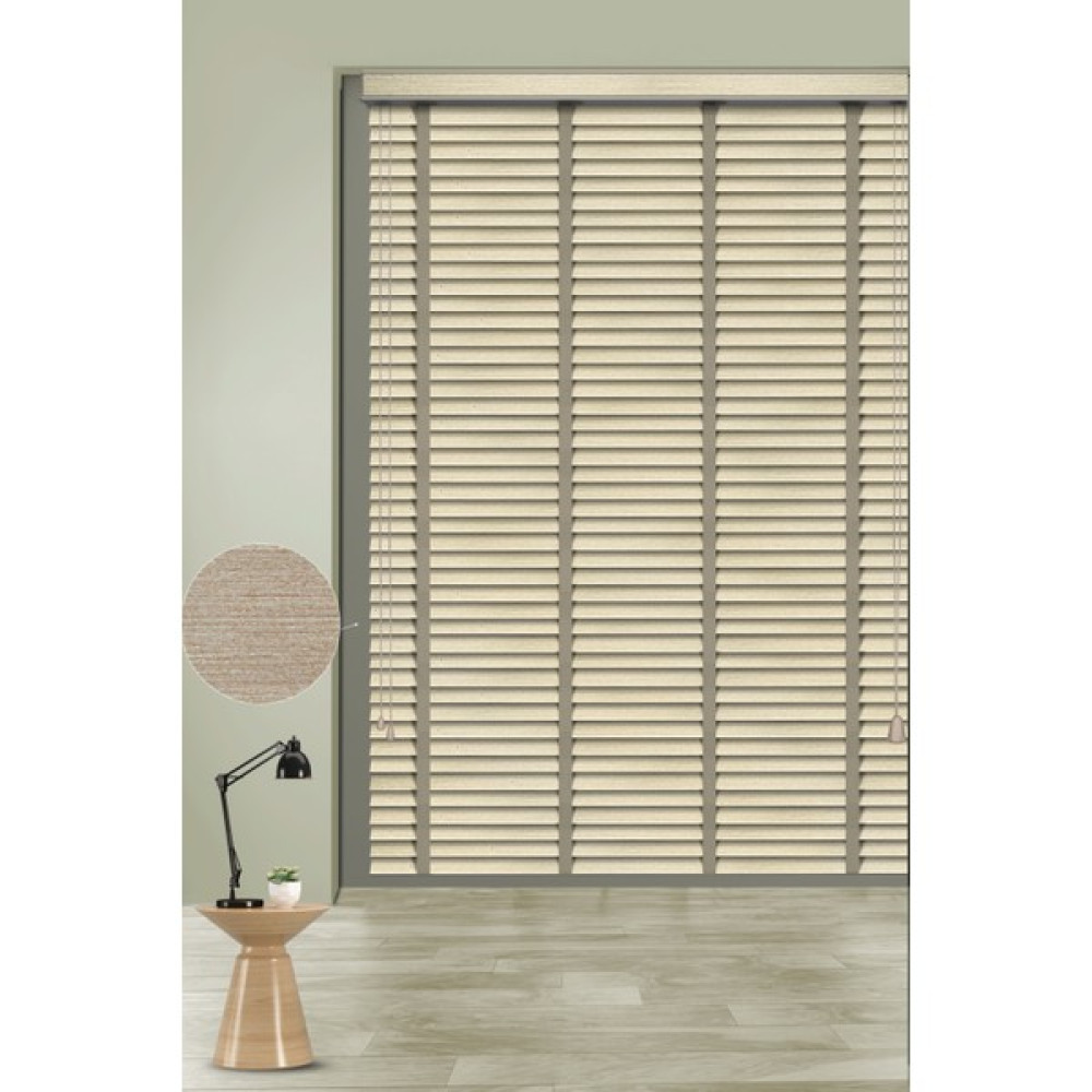 PJ Polywood Jaluzi Techstorperde 202-PARLAK Bej Kırçıl Desenli 50MM Zincirli Sistem Polywood Ahşap Jaluzi - 100 x 240 cm Jaluzi Perde Fiyatı