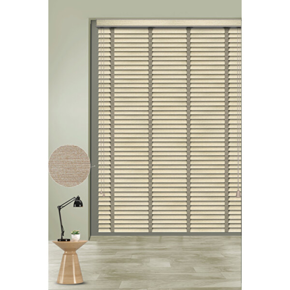 PJ Polywood Jaluzi Techstorperde 202-PARLAK Bej Kırçıl Desenli 50MM Zincirli Sistem Polywood Ahşap Jaluzi - 210 x 210 cm Jaluzi Perde Fiyatı