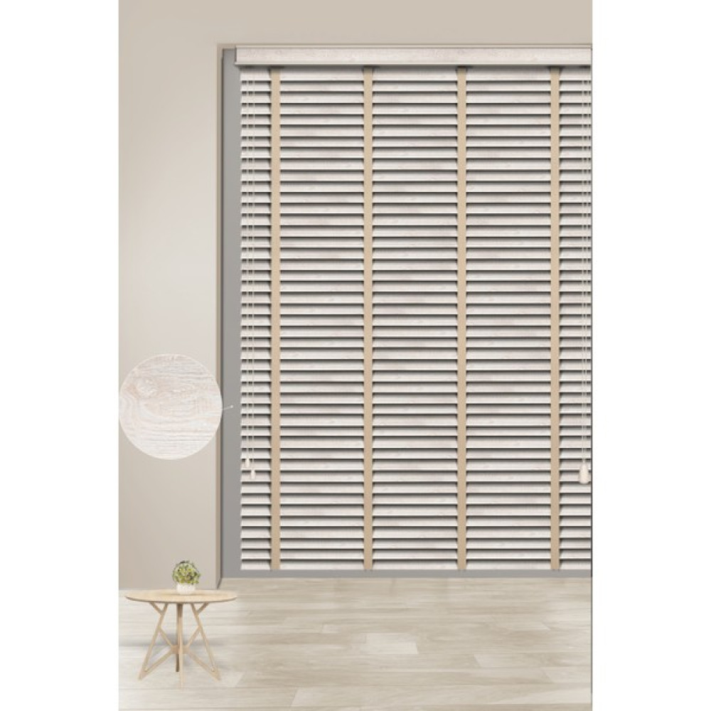 PJ Polywood Jaluzi Techstorperde 359-KREM Desenli 50MM Zincirli Sistem Polywood Ahşap Jaluzi - 220 x 160 cm - Krem Jaluzi Perde Fiyatı