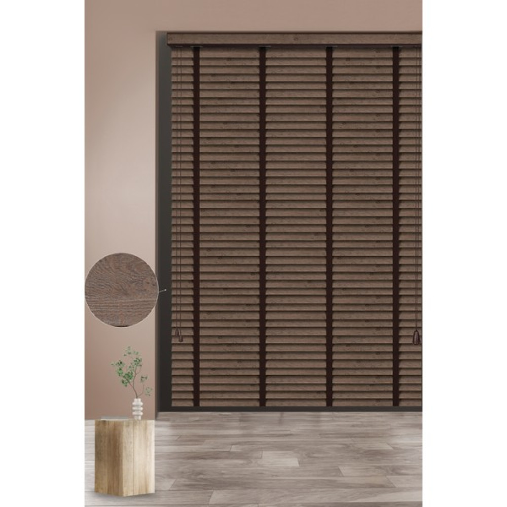 PJ Polywood Jaluzi Techstorperde 364-KOYU Kahverengi Ağaç Desenli 50MM Zincirli Sistem Polywood Ahşap Jaluzi - Acı Kahverengi - 120 x 130 cm Jaluzi Perde Fiyatı