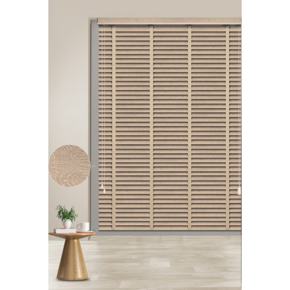 PJ Polywood Jaluzi Techstorperde 679-BEJ Ağaç Desenli 50MM Zincirli Sistem Polywood Ahşap Jaluzi - 160 x 170 cm - Bej Jaluzi Perde Fiyatı