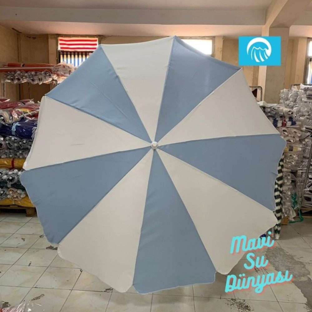 Plaj Şemsiye Turkuaz-Beyaz Kanatlı Bidon Dahil 2 Metre, 10 Telli Bez Plaj Şemsiyesi - 2 x 2 m - Turkuaz Bahçe Şemsiyesi Fiyatı