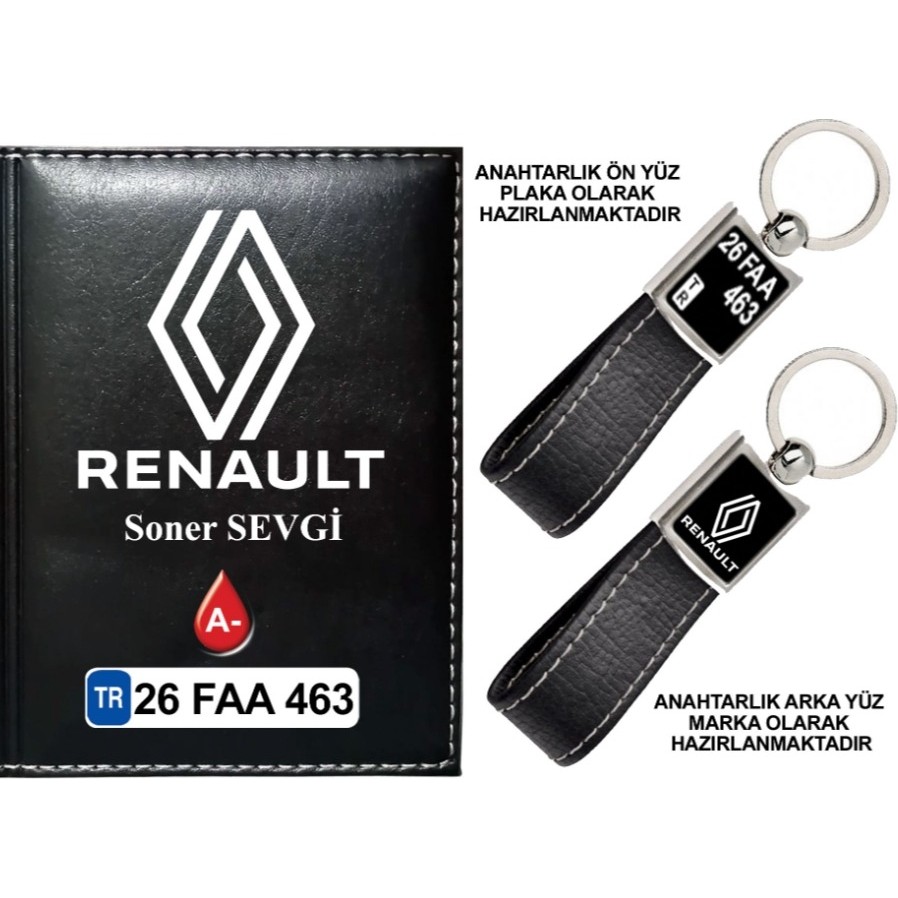 Plakanıza Özel Yeni Renault Logolu Siyah Ruhsat Kabı ve Anahtarlık Diğer Fiyatı