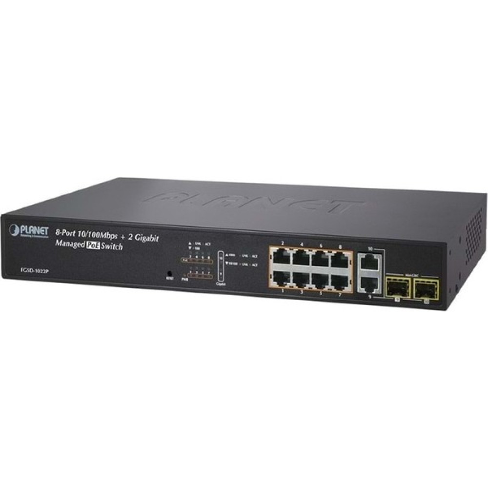 Planet 8-Port 802.3AF Poe Fast Ethernet Switch + 2-Port Gigabit TP/SFP(200W) Oto Boyaları Fiyatı