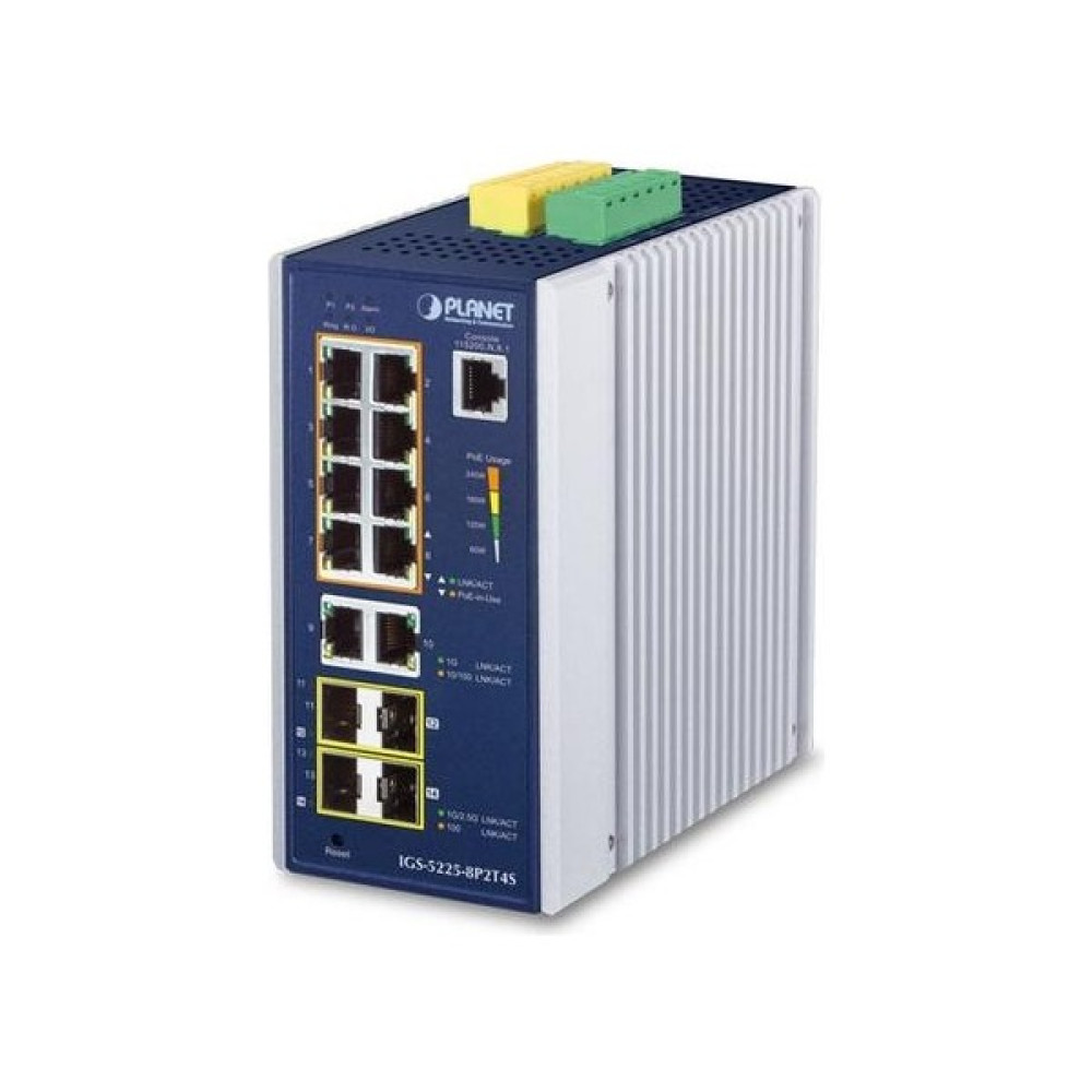 Planet PL-IGS-5225-8P2T4S 14 Port 8 Port 100T Poe 240W 2 Port 1000T 2 Port Sfp Endüstriyel Switch Hub & Switch Fiyatı
