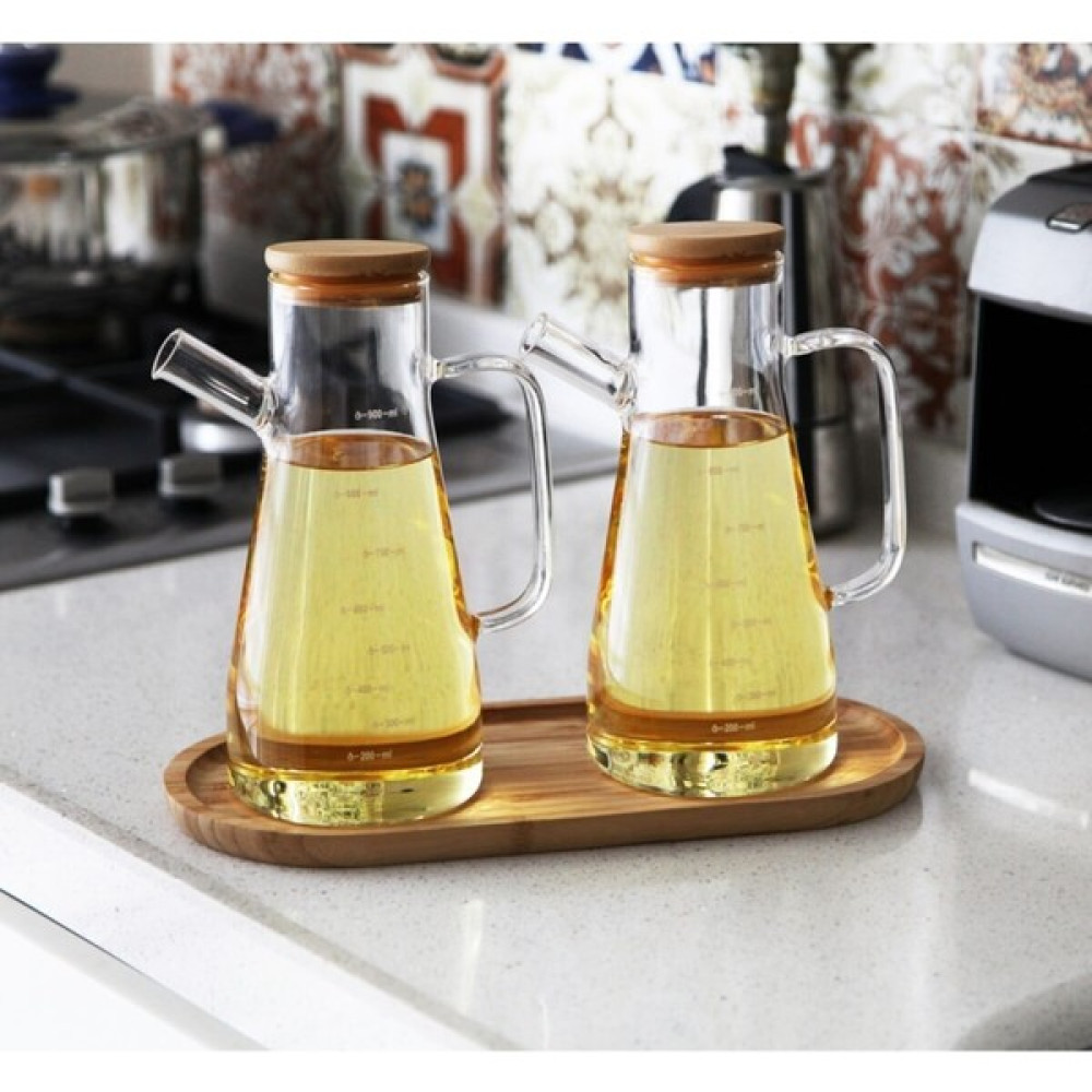 PlanetXKitchen Yağlık Sirkelik Seti Silikon Contalı Bambu Kapaklı Bambu Altlık 3'lü Set Yağdanlık Mutfak Gereçleri Fiyatı