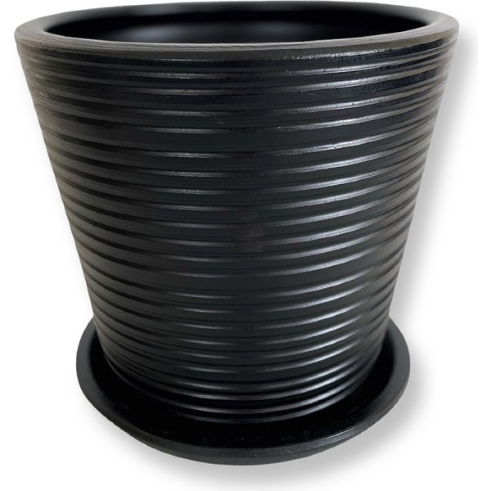 Plant Lovers Of Turkey Büyük Toprak Çömlek Saksı / 24X21 cm / Delikli & Tabaklı / Dubai Serisi Çizgili / El Yapımı / Siyah Saksı ve Aksesuarları Fiyatı