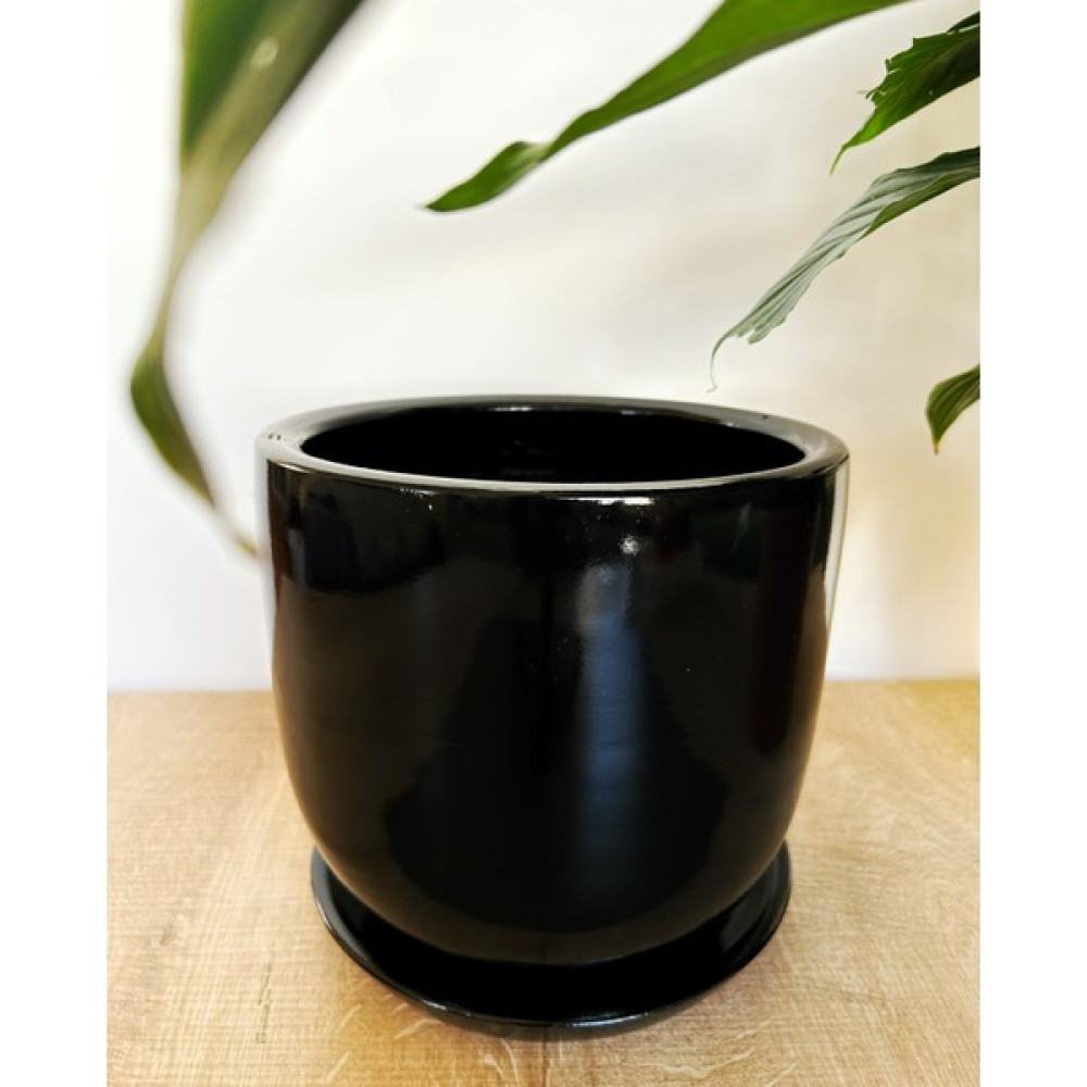 Plant Lovers Of Turkey Büyük Toprak Çömlek Saksı / 24X21 cm / Delikli & Tabaklı / Paris Serisi Çizgili / El Yapımı / Siyah Saksı ve Aksesuarları Fiyatı